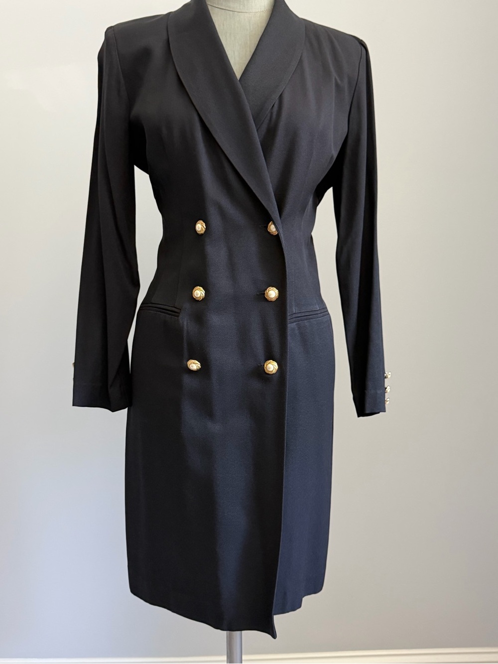 Vintage J. Taylor NY Black Double-Breasted Blazer Coat Dress Size Petite 12